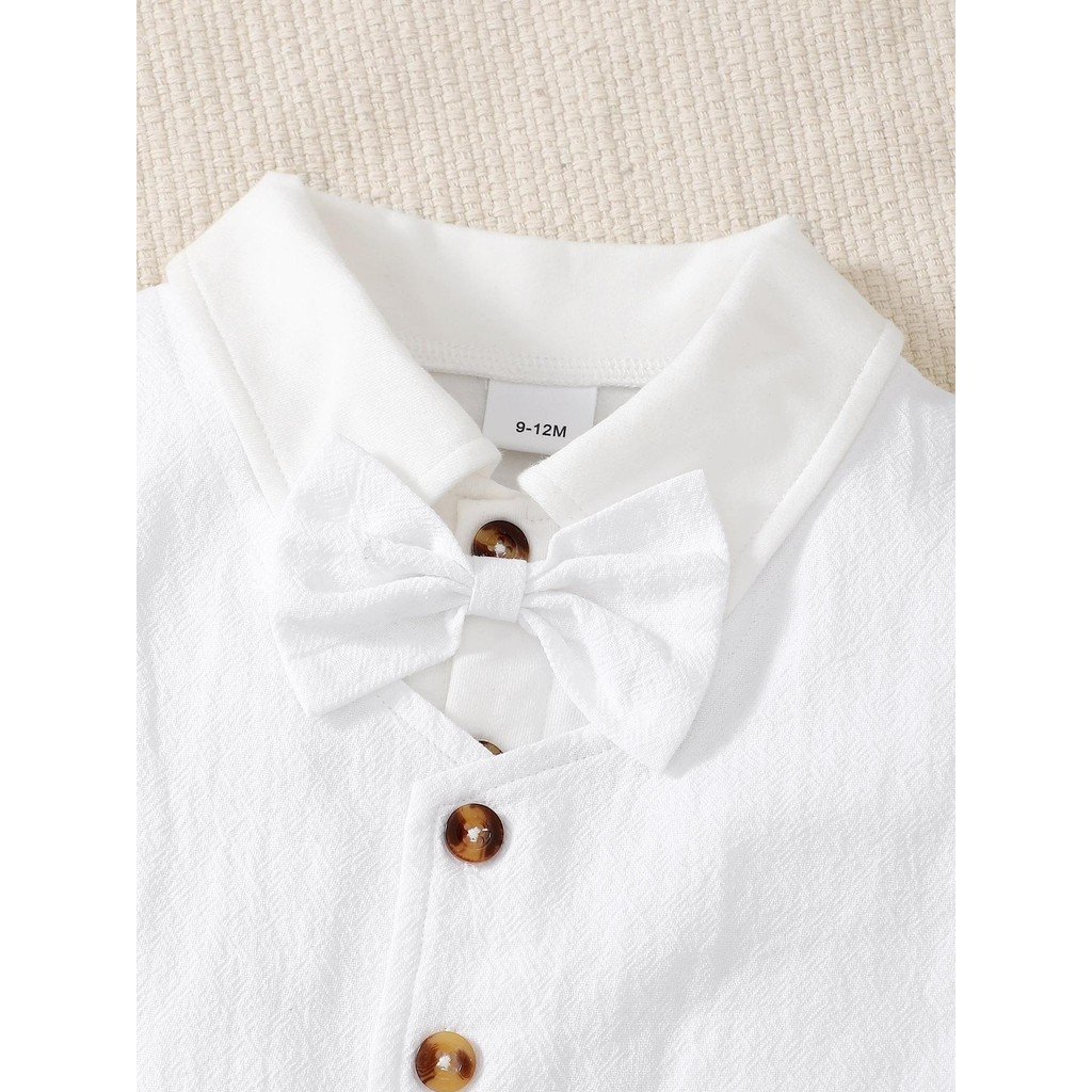 【 0-18 Months 】 White Short Sleeve Set for Baby Boy | Gentleman's Tie Short Sleeve Top+Versatile Shorts | Newborn Gift Box Set | Cool Summer Dressing for Baby