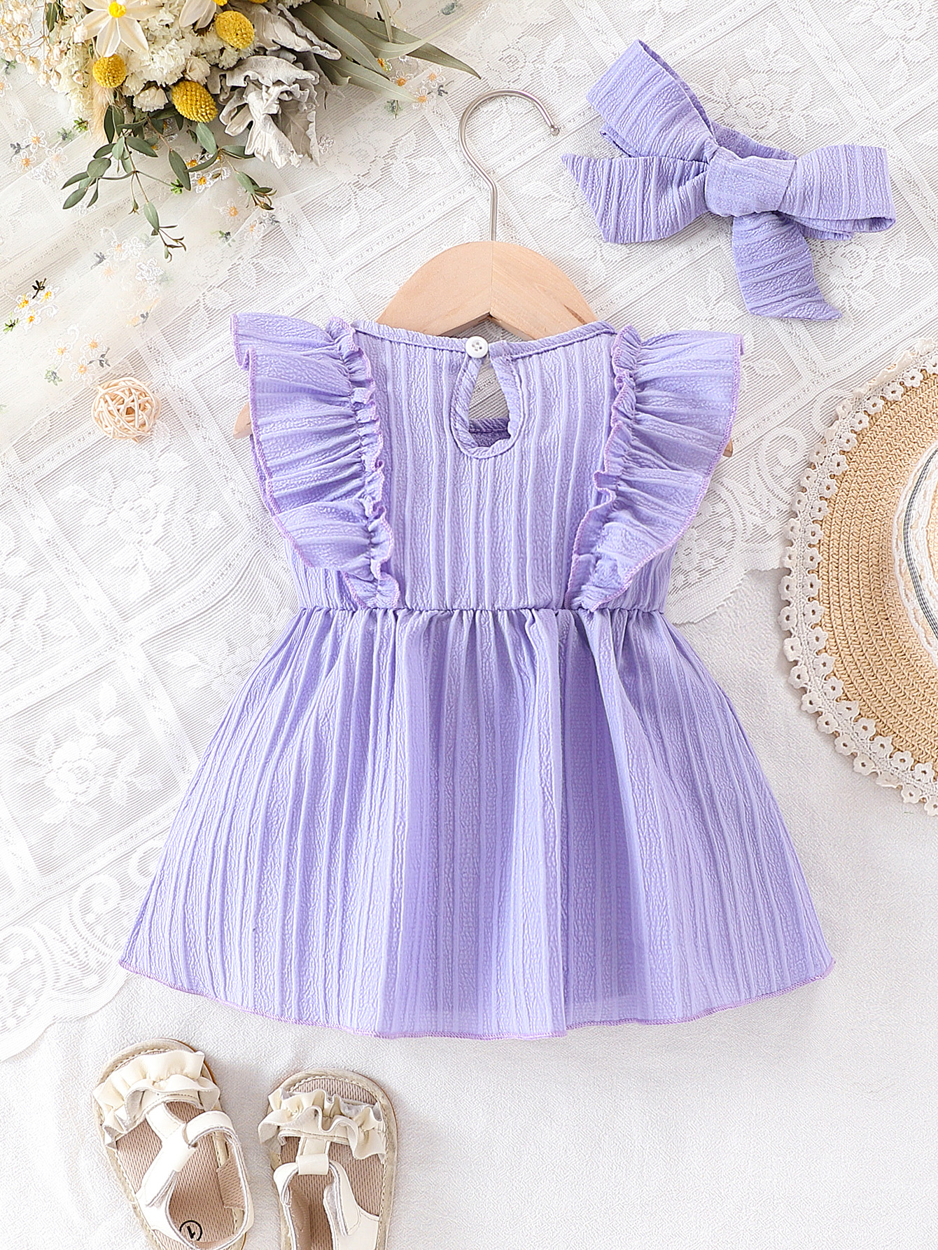 【 0-24M 】 Girl's bow sleeveless dress, baby princess dress, newborn jumpsuit, 0-2 year old baby girl summer outfit