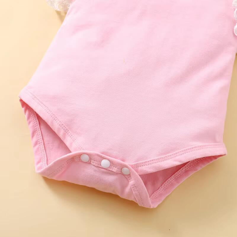 【 0-18 Months 】 Baby Girl Summer Dress Pink Lace Sleeveless Ha Yi Set | Lace Edge Strap Top+Flower Printed Short Skirt | Baby Princess Skirt Set