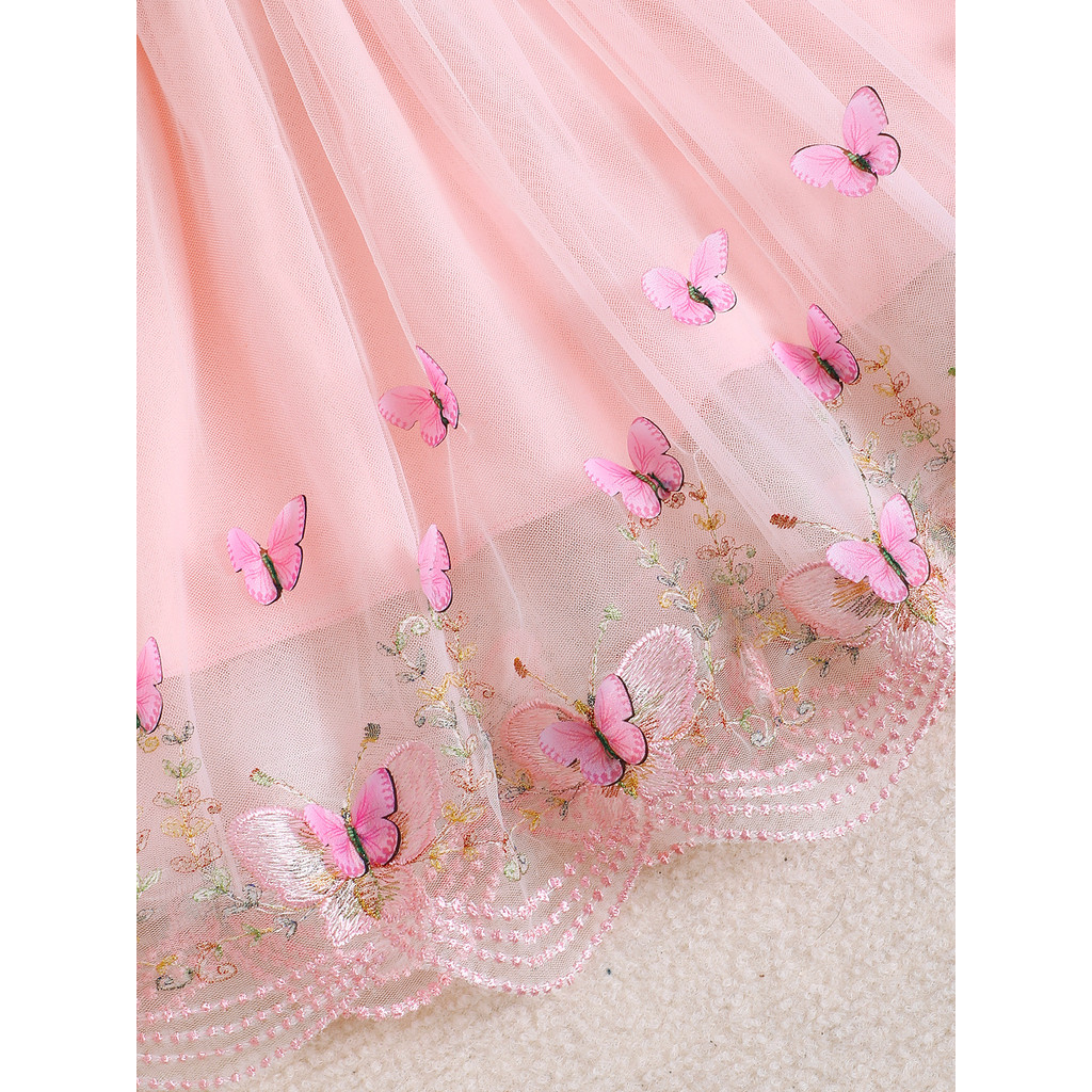 0-3Years Toddler&Newborn Baby Girl Mesh Sleeveless Flower Butterfly Design Embroidery Fashion Dresses Summer Girl Party Outfit