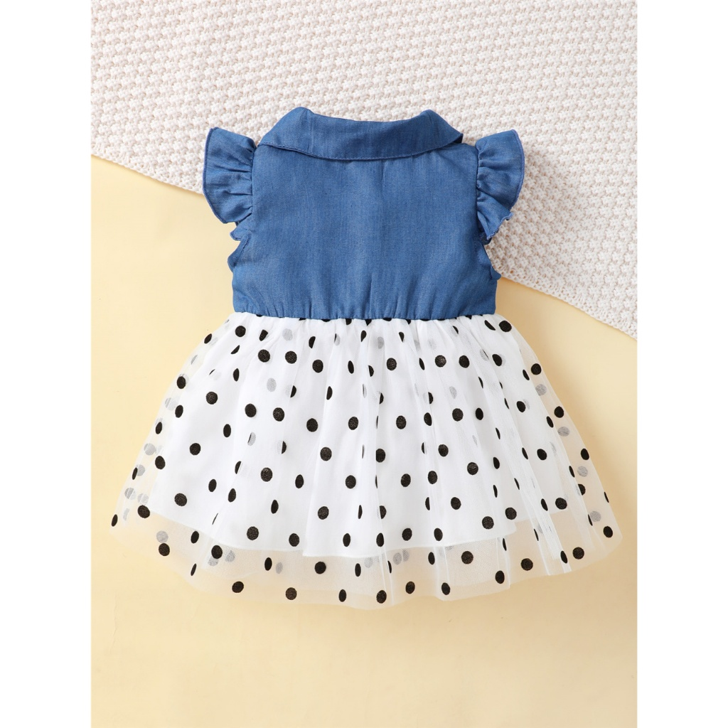 【 1-6Y 】 Girl's flying sleeve polka dot mesh dress, baby princess dress, baby's summer breathable mesh dress, 1-6 year old little girl's birthday party dress, sweet fluffy dress