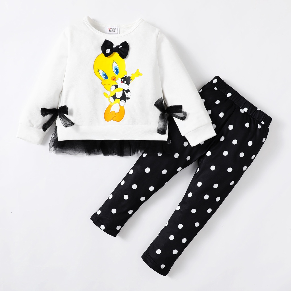 Kids Girl Clothes 1-6 Years Cute Baby Girl Long Sleeves Donald Duck Print T-shirt Wave Point Pants 2PCS Fashion Children Girl Outfit Suit