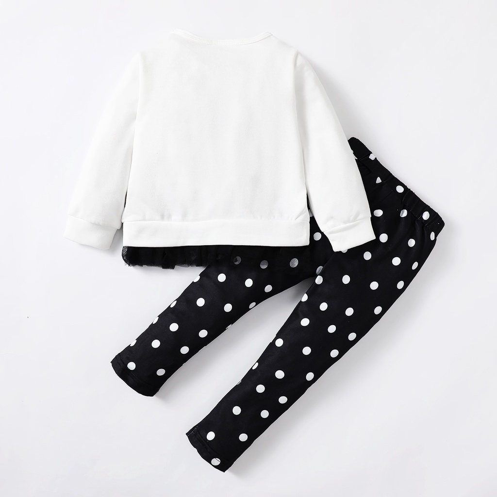 Kids Girl Clothes 1-6 Years Cute Baby Girl Long Sleeves Donald Duck Print T-shirt Wave Point Pants 2PCS Fashion Children Girl Outfit Suit