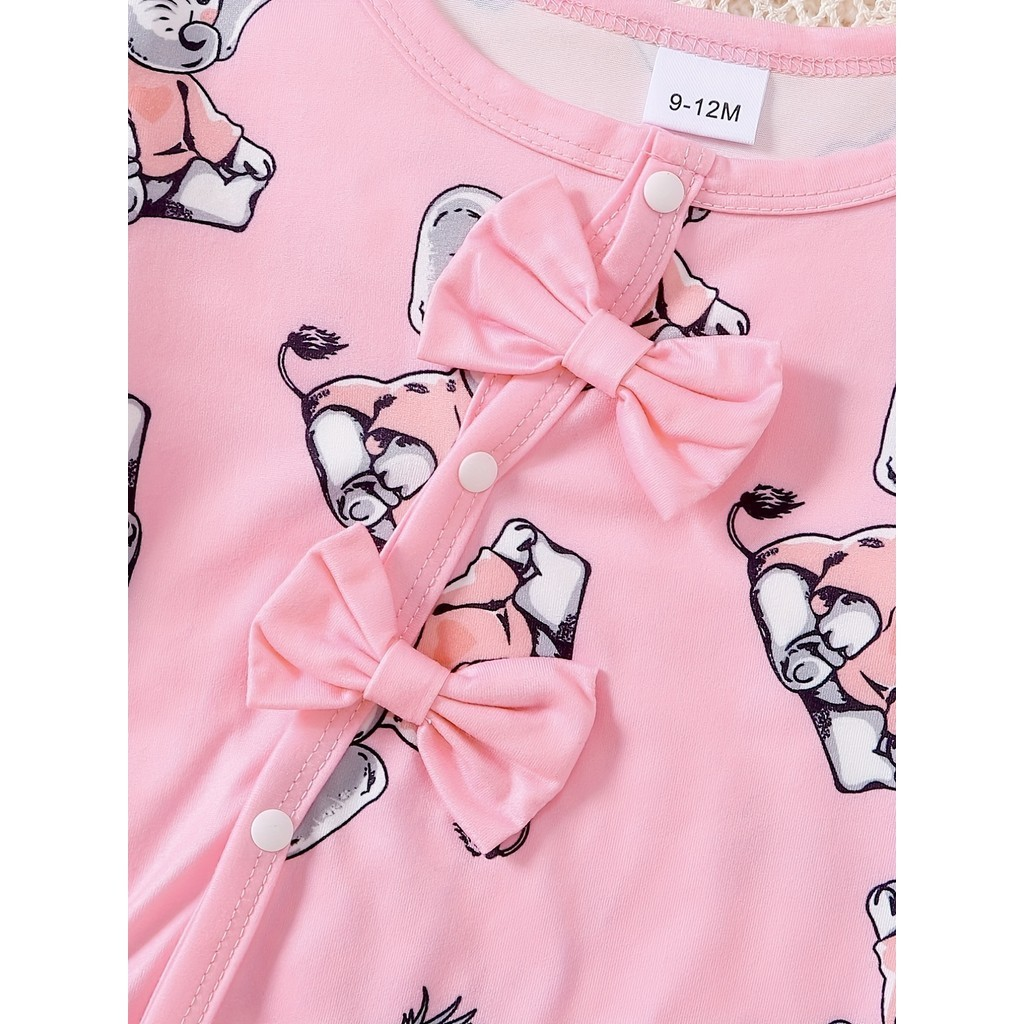 1-24 Months Toddler Baby Girl 2pcs Clothes Set Long Sleeve Elephant Print Romper with Hat Fashion Cute Style Newborn Baby Girl Photograp Outfit