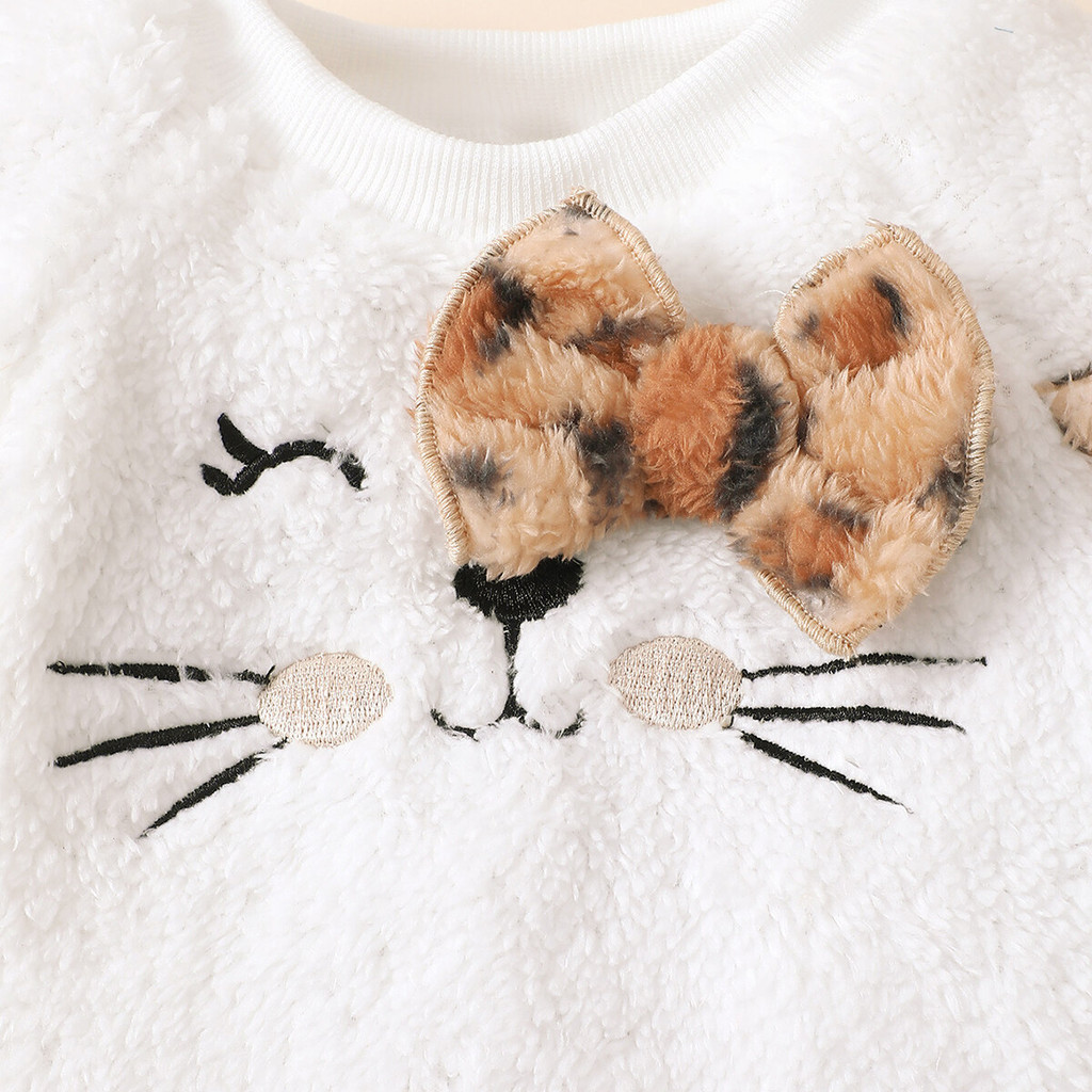 0-3 Years Toddler Baby Girl 3pcs Winter Clothing Set Cat Print Long Sleeved Shirt Leopard Skirt with Hat Fashion Cute Style Infant Baby