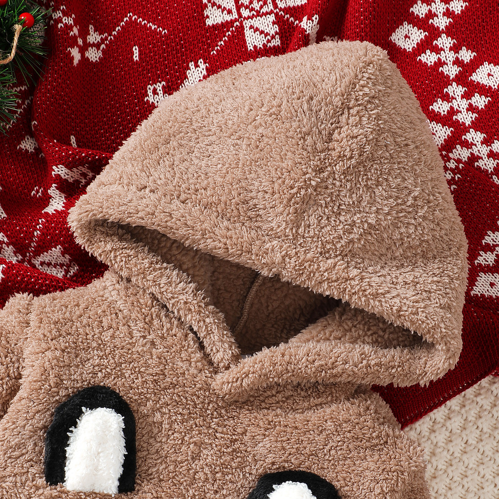 2pcs 0-3Years Toddler Baby Boy  Winter Christmas Clothing Set Plush Deer Print Hooded Sweatshirt with Pants Fashion Warm for Kid Wear
