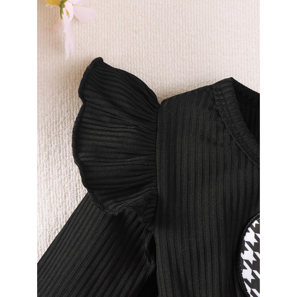Romper for 1-18Months Newborn&Toddler Girl One Piece Two-color Splicing Fly Sleeve Long Sleeved Round Neck Hoodie Paired with Cute Hat Autumn&Winter Set