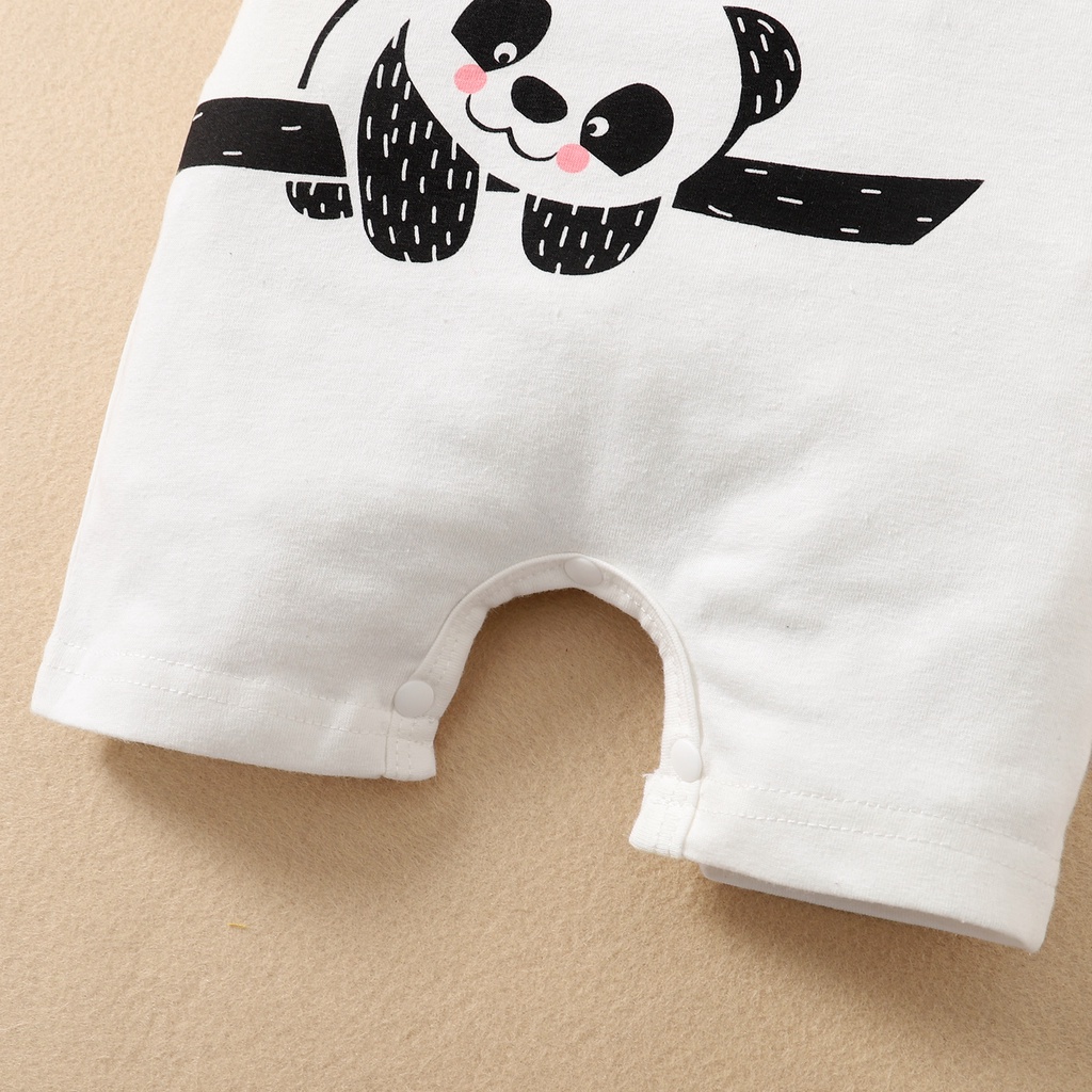 0-4Y Baby Girls Panda Print Romper Set | Snug-Fit Soft Cotton Short Sleeve Outfit with Hat, for All-Day Comfort & Casual Occasions