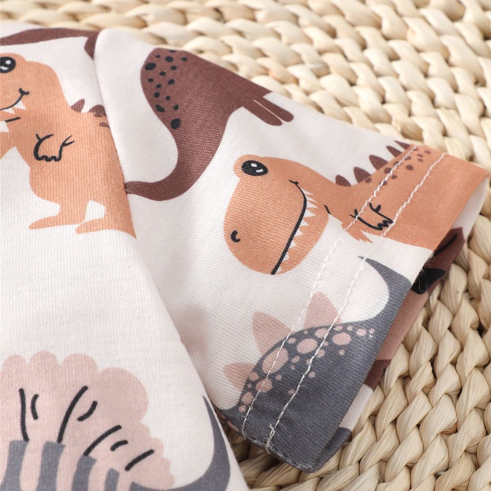 【6-24M】 2PCS Baby Boy T-shirt Bundle | Plain Brown Tee + Dinosaur Print Short Sleeve Top | Casual Summer Set
