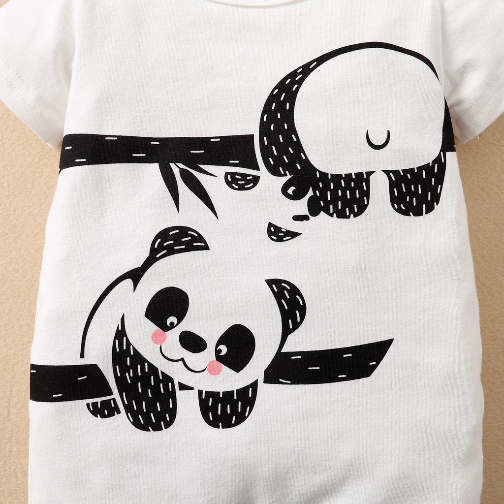 0-4Y Baby Girls Panda Print Romper Set | Snug-Fit Soft Cotton Short Sleeve Outfit with Hat, for All-Day Comfort & Casual Occasions