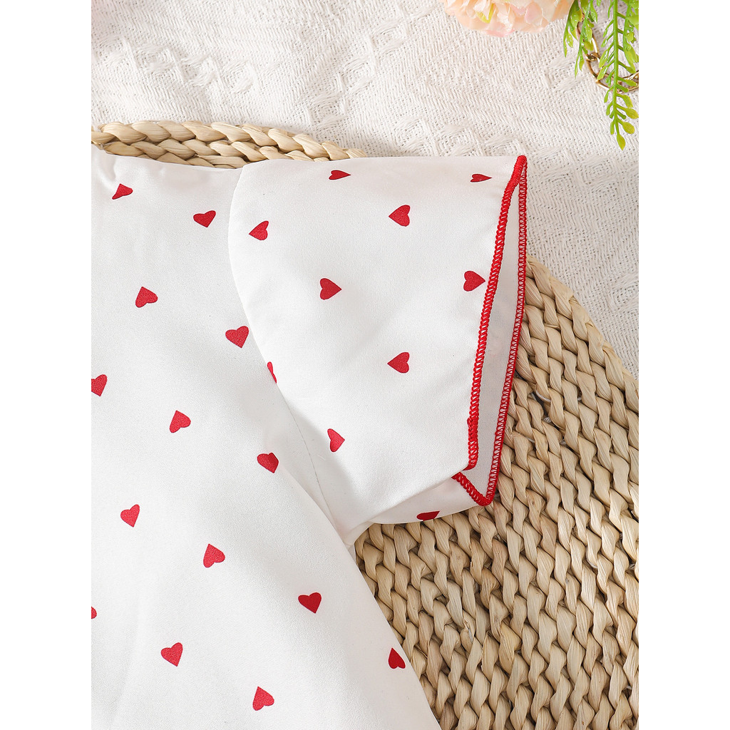 2pcs 4-7 Years Kid Girl Clothing Set Short Sleeved Love Print Blouse with Plain Color Shorts Fashion Child Girl Daily Wear