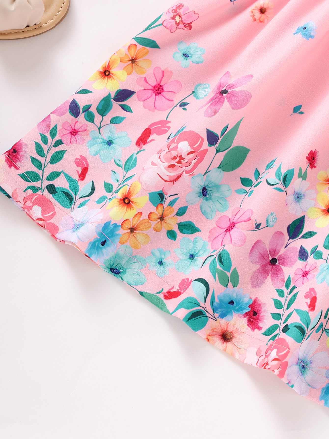 Dress for Kid Girl 4-7 Years Sleevless Summer Pink Floral Sling Dresses Leisure Fashion Daily Birthday Party Wear Soft Cute Design