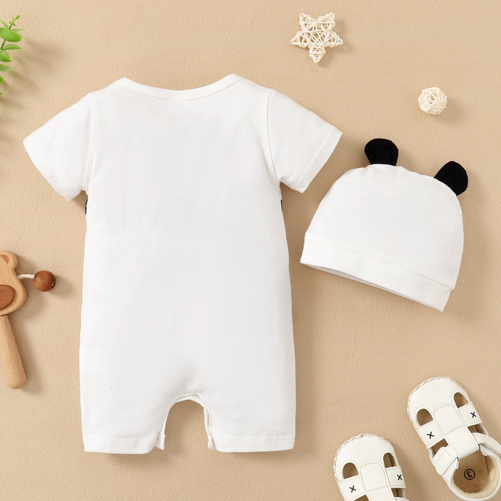 0-4Y Baby Girls Panda Print Romper Set | Snug-Fit Soft Cotton Short Sleeve Outfit with Hat, for All-Day Comfort & Casual Occasions