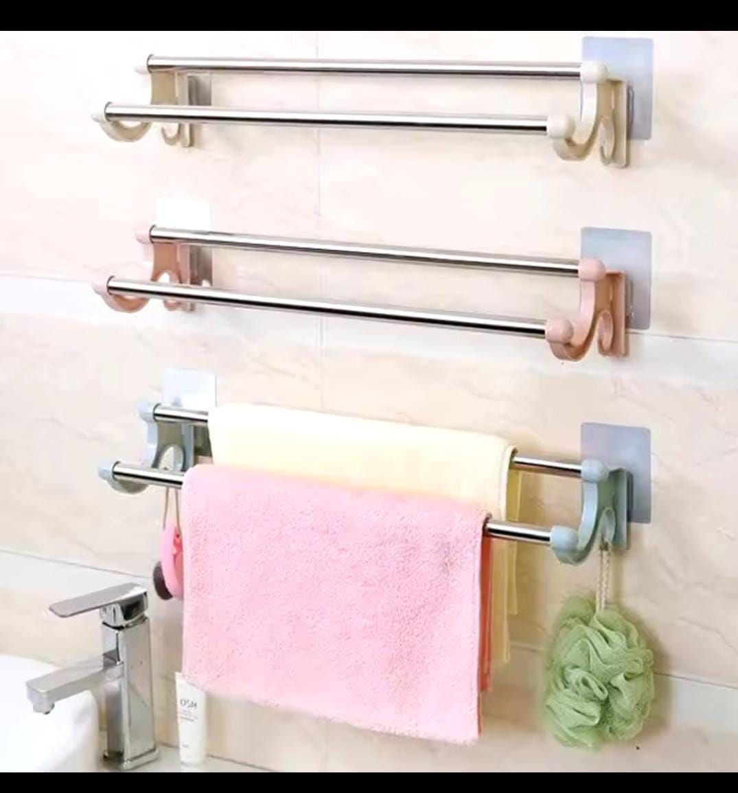 54cm Self-Adhesive Double Pole Towel Holder – Wall Mounted Towel Rack | Kitchen & Bathroom Organizer Bar