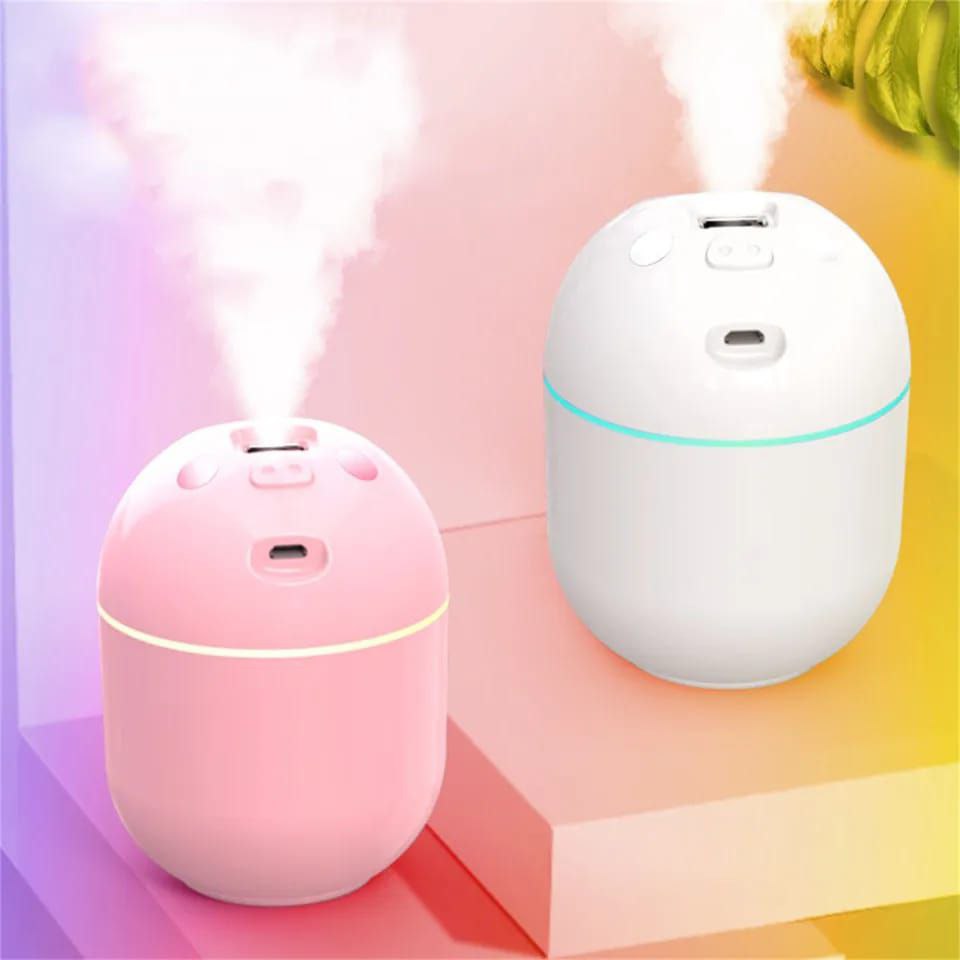 Piggy Air Humidifier 250ml – Cute Ultrasonic Mini Mist Diffuser | USB Rechargeable Aroma Humidifier for Home & Office