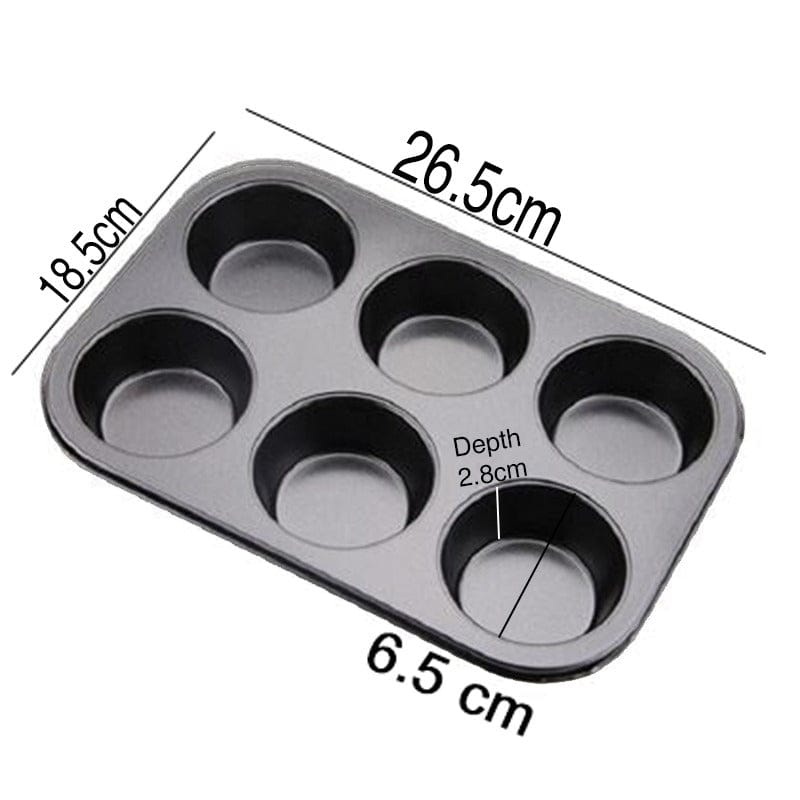 Non-Stick 6-Hole Cupcake Baking Tin – Muffin & Cupcake Mold Tray | Durable Cake Baking Pan