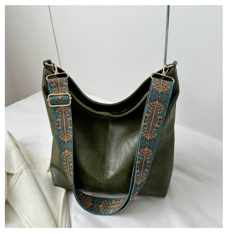 Large capacity bag for women in spring and summer 2025, retro broadband single shoulder crossbody bag, high-end texture commuting bucket bag Style_1 AS PICTURE