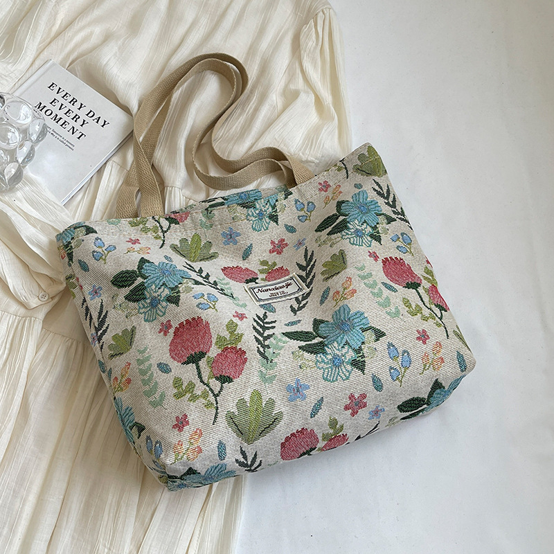 Large capacity national style canvas bag for women 2024 new commuting tote bag for women ins college student class shoulder bag Style_1 AS PICTURE