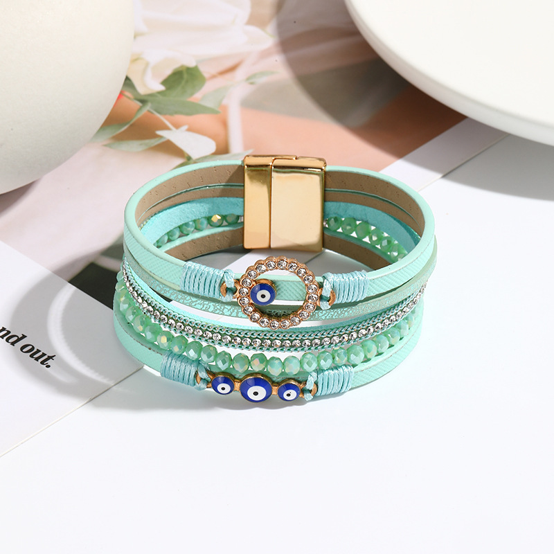 New Arrival Bohemian Bracelets Hand Woven PU Leather Wristbands Alloy Magnetic Buckle Bangle Jewelry Fashion Personality Bangles for Women Casual Daily Party Accessories