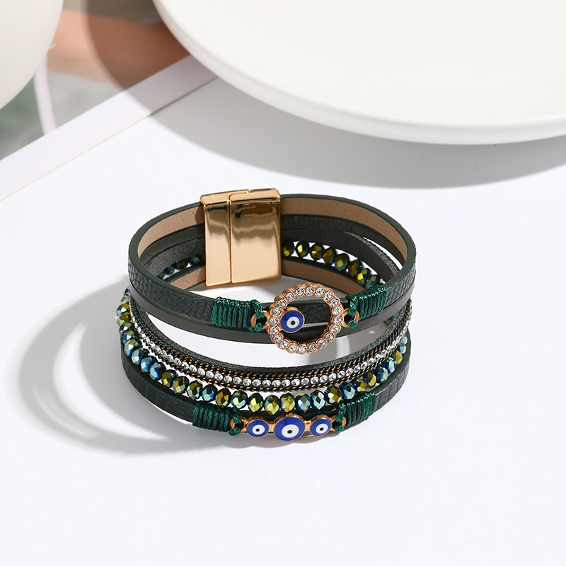 New Arrival Bohemian Bracelets Hand Woven PU Leather Wristbands Alloy Magnetic Buckle Bangle Jewelry Fashion Personality Bangles for Women Casual Daily Party Accessories