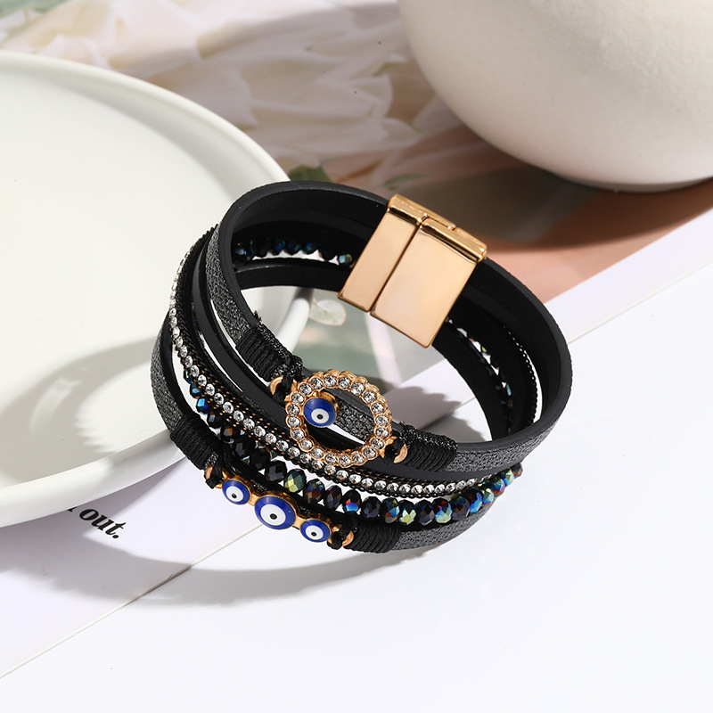 New Arrival Bohemian Bracelets Hand Woven PU Leather Wristbands Alloy Magnetic Buckle Bangle Jewelry Fashion Personality Bangles for Women Casual Daily Party Accessories