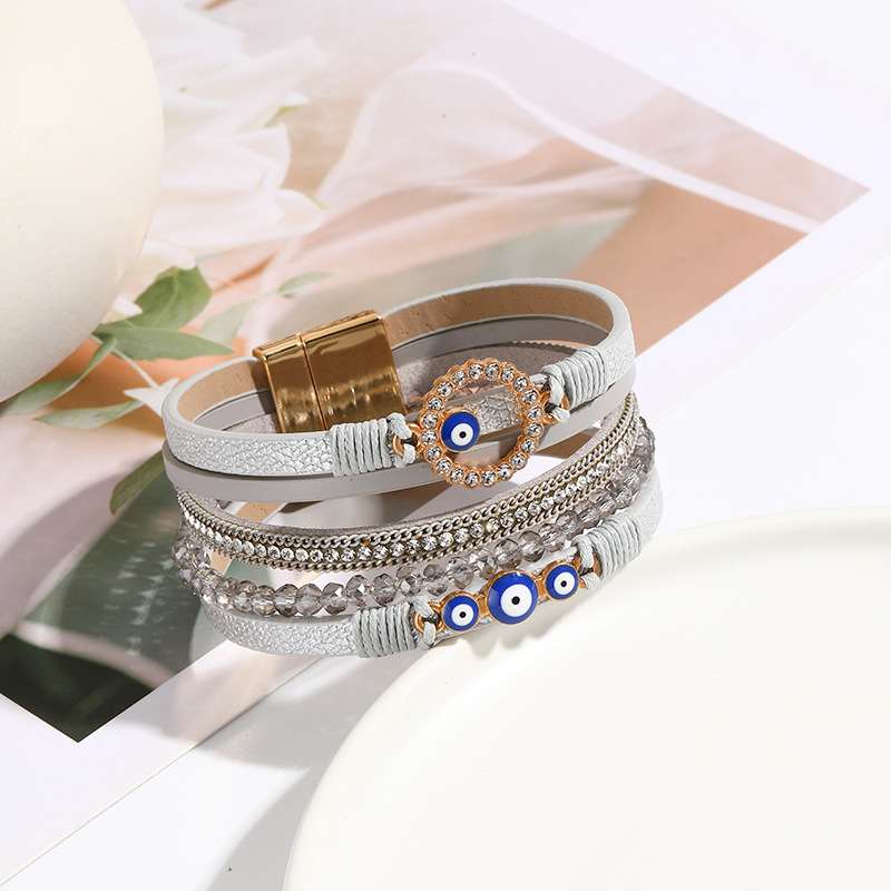 New Arrival Bohemian Bracelets Hand Woven PU Leather Wristbands Alloy Magnetic Buckle Bangle Jewelry Fashion Personality Bangles for Women Casual Daily Party Accessories