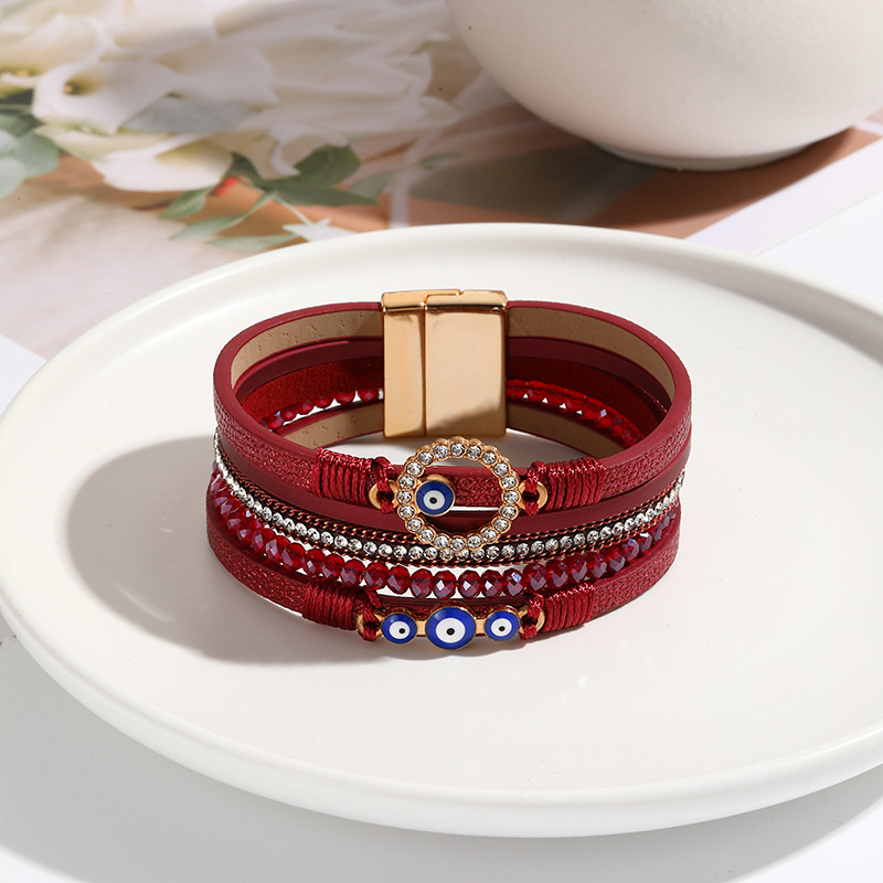 New Arrival Bohemian Bracelets Hand Woven PU Leather Wristbands Alloy Magnetic Buckle Bangle Jewelry Fashion Personality Bangles for Women Casual Daily Party Accessories