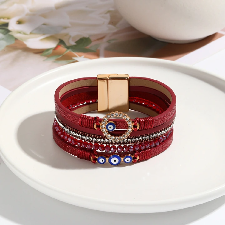 New Arrival Bohemian Bracelets Hand Woven PU Leather Wristbands Alloy Magnetic Buckle Bangle Jewelry Fashion Personality Bangles for Women Casual Daily Party Accessories