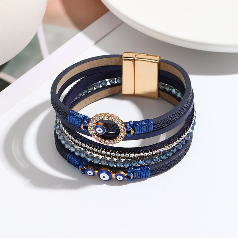 New Arrival Bohemian Bracelets Hand Woven PU Leather Wristbands Alloy Magnetic Buckle Bangle Jewelry Fashion Personality Bangles for Women Casual Daily Party Accessories