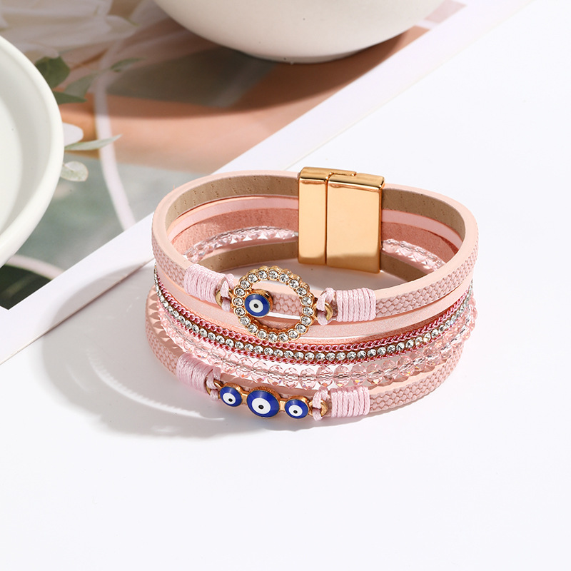 New Arrival Bohemian Bracelets Hand Woven PU Leather Wristbands Alloy Magnetic Buckle Bangle Jewelry Fashion Personality Bangles for Women Casual Daily Party Accessories