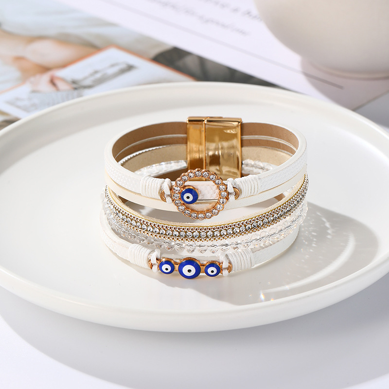 New Arrival Bohemian Bracelets Hand Woven PU Leather Wristbands Alloy Magnetic Buckle Bangle Jewelry Fashion Personality Bangles for Women Casual Daily Party Accessories