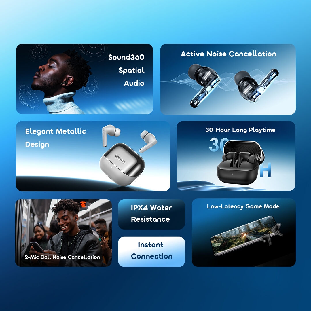 Oraimo SpaceBuds Neo+ True Wireless Earphones ANC Spatial Audio - Black
