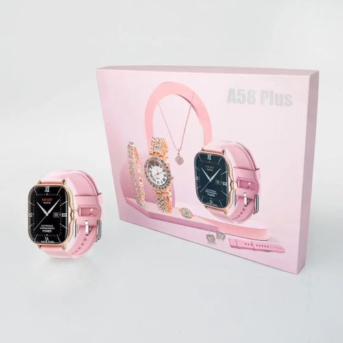 NODIZZ Local Stock- A58plus 7 in 1 Samrt watch gift set, heart rate monitor, sleeping&health management, call&message reminder Pink