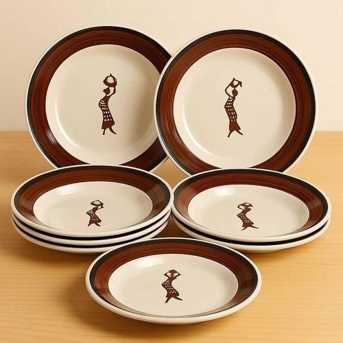 Sundabest 6 Large Round Dinner Plates-10.5 inch - Brown