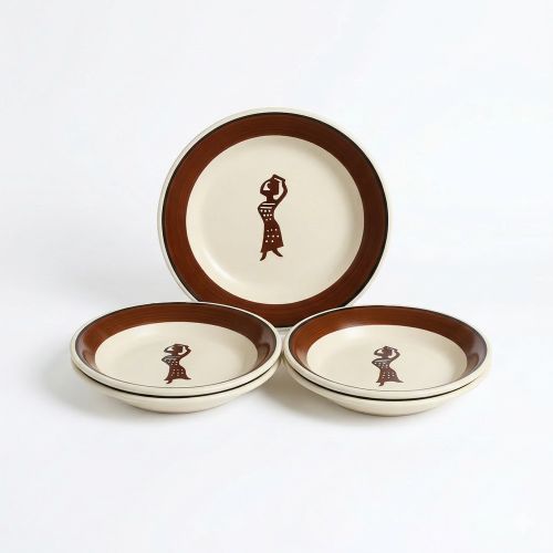 Sundabest 6 Large Round Dinner Plates-10.5 inch - Brown