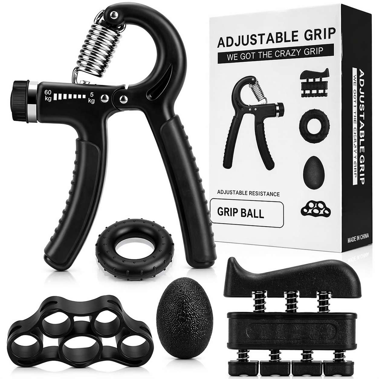 Hand Grip Strengthener 5-60kg Adjustable Hand Gripper, Finger Stretcher, Stress Relief Grip Ball for Athletes, Musicians,  Fore-arm Trainer Hand Exerciser Premium Design.