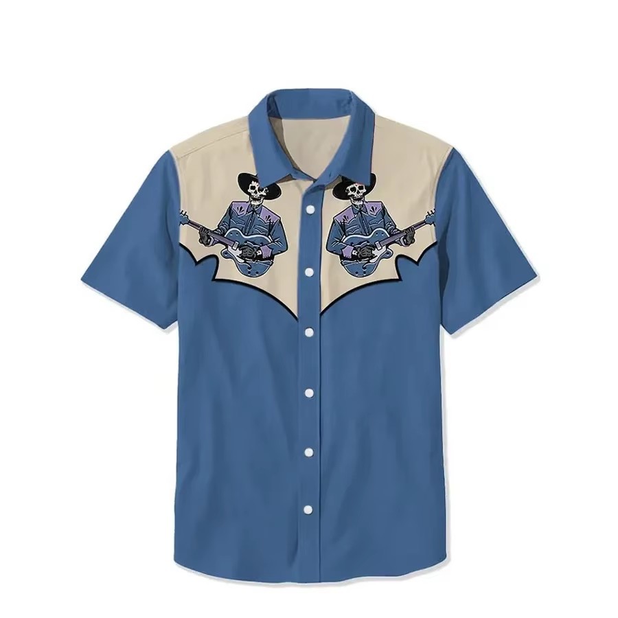 3D printing men's summer breathable short-sleeved fashion short-sleeved shirt top