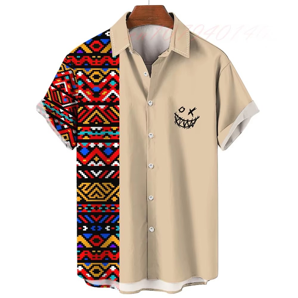 3D printing men's summer breathable short-sleeved fashion short-sleeved shirt top