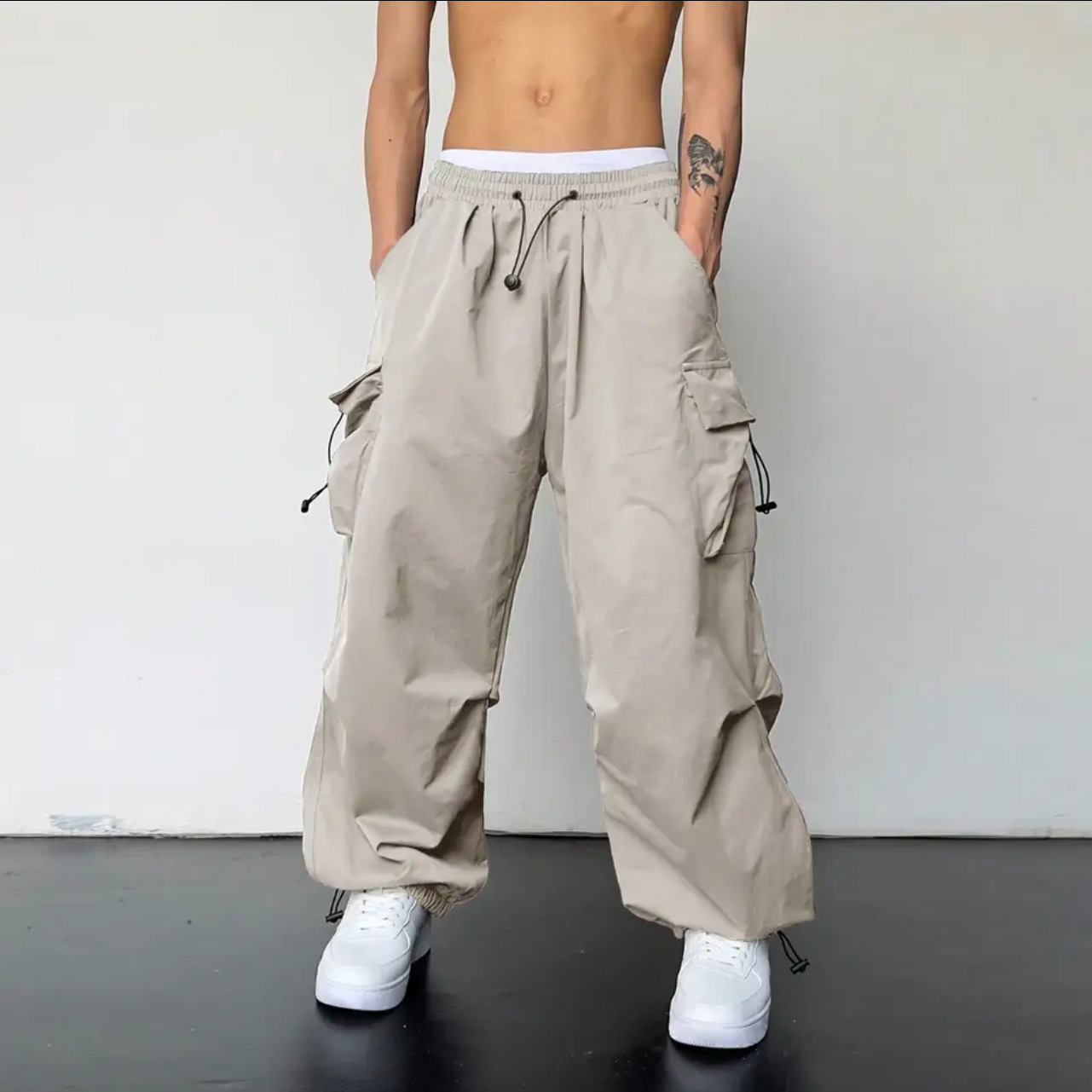 Quick-drying overalls men's summer new parachute pants high waist and wide legs leisure sports pants