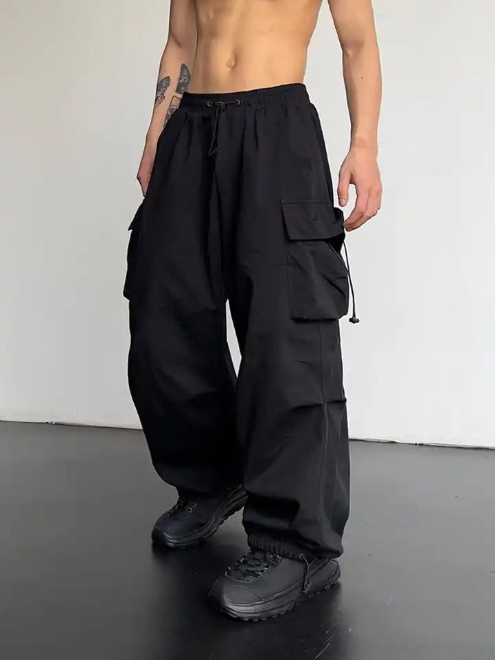 Quick-drying overalls men's summer new parachute pants high waist and wide legs leisure sports pants