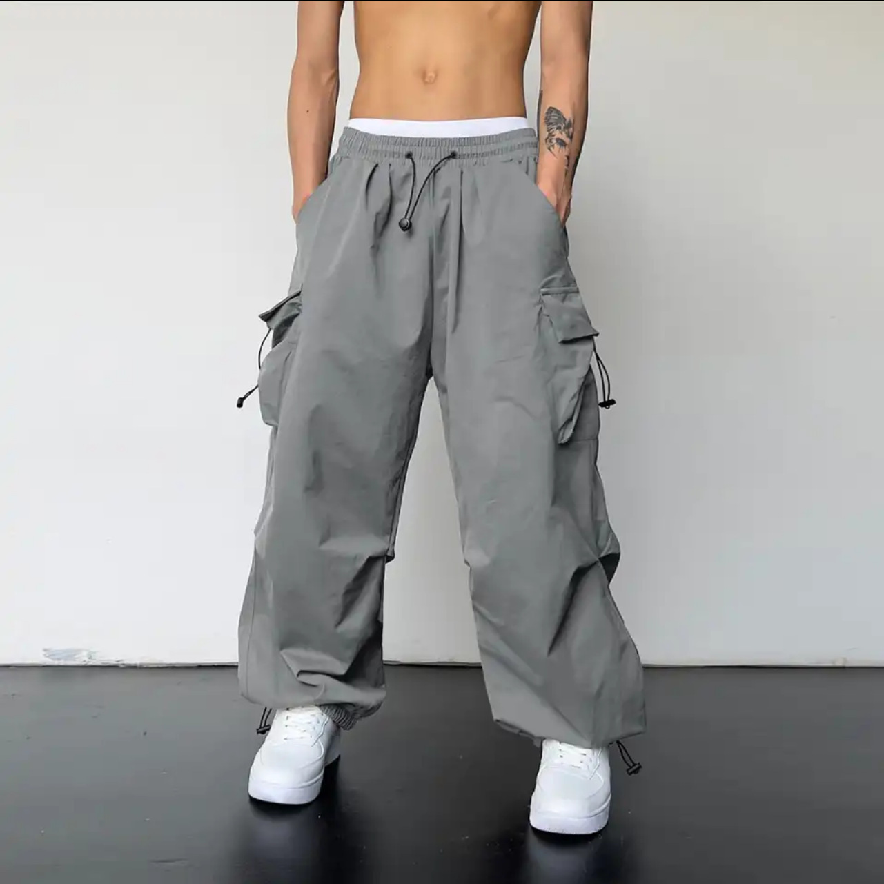 Quick-drying overalls men's summer new parachute pants high waist and wide legs leisure sports pants