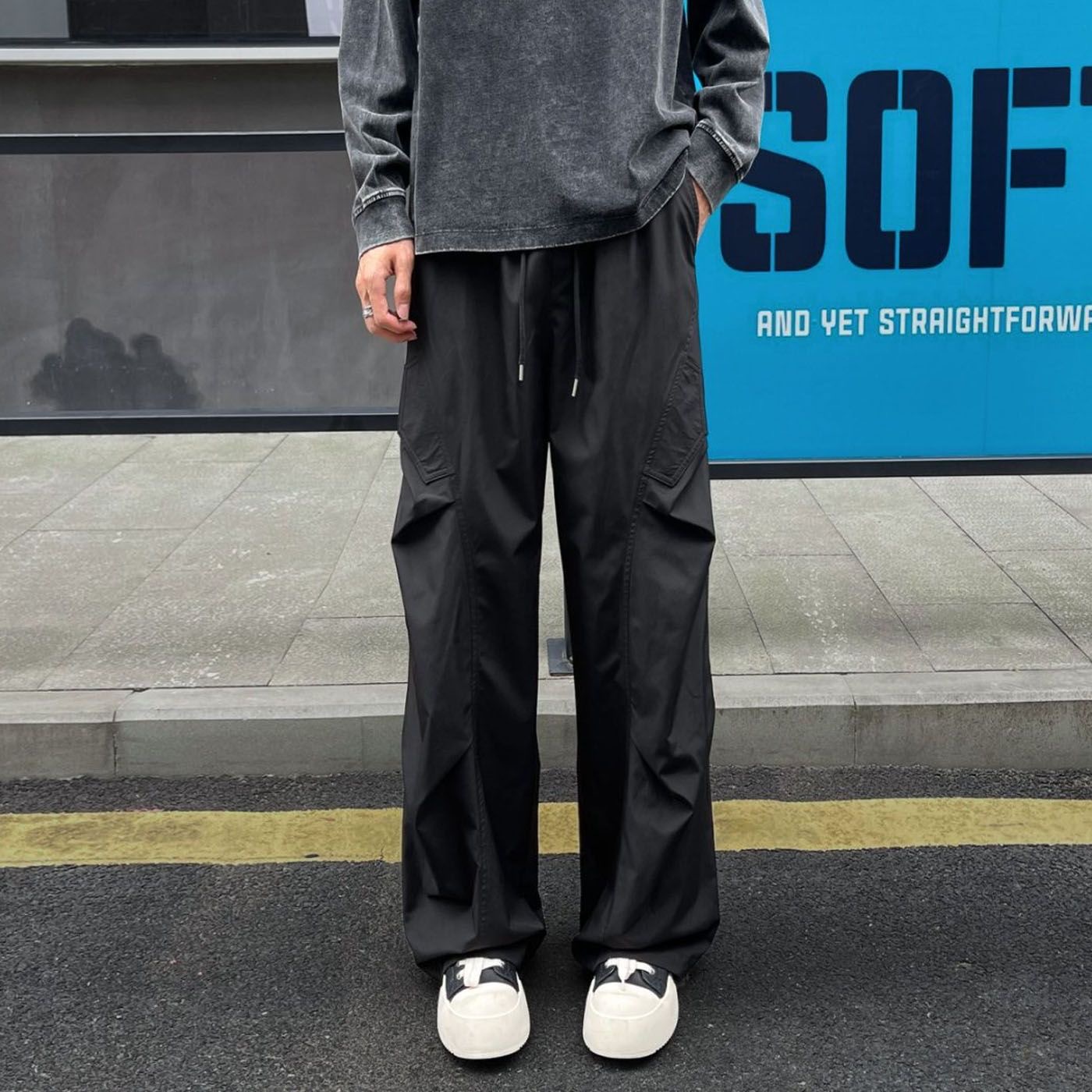 Light gray charge overalls men's autumn light and quick-drying pants slightly oblique cutlass pants.