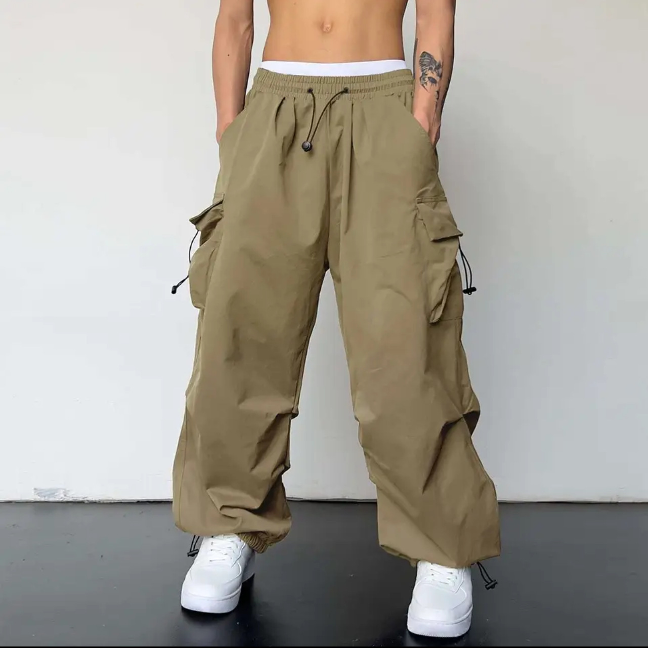 Quick-drying overalls men's summer new parachute pants high waist and wide legs leisure sports pants