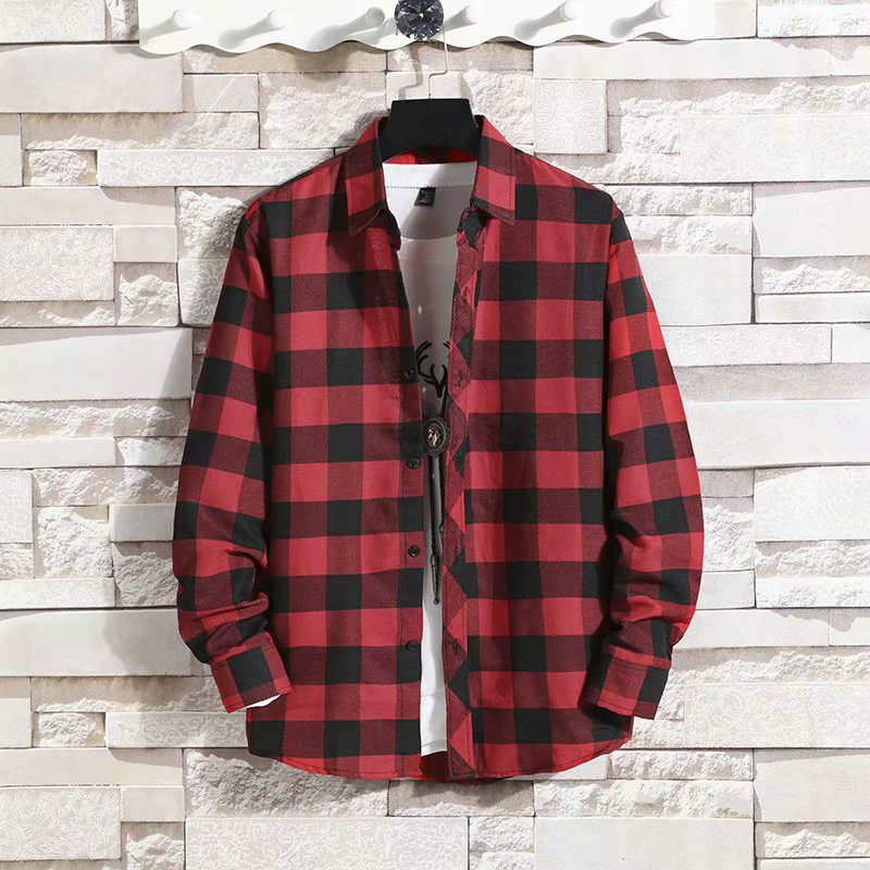 Spring and Autumn Plaid Shirt Men's Long Sleeve Fashion Shirt Thin Casual Joker Shirt Coat