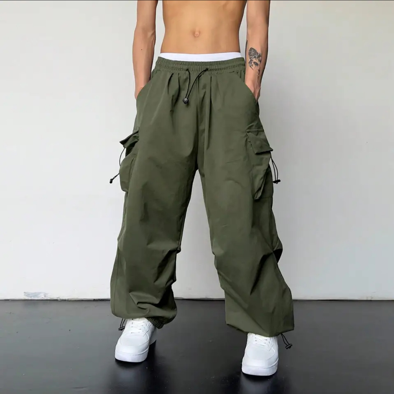 Quick-drying overalls men's summer new parachute pants high waist and wide legs leisure sports pants