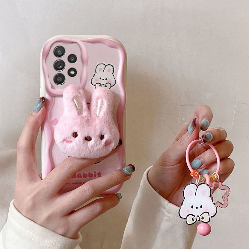 Cute 3D Plush Doll Phone Case for Samsung A05 A22A23 A54 A53 A52, Soft TPU Shockproof Cover with Lanyard