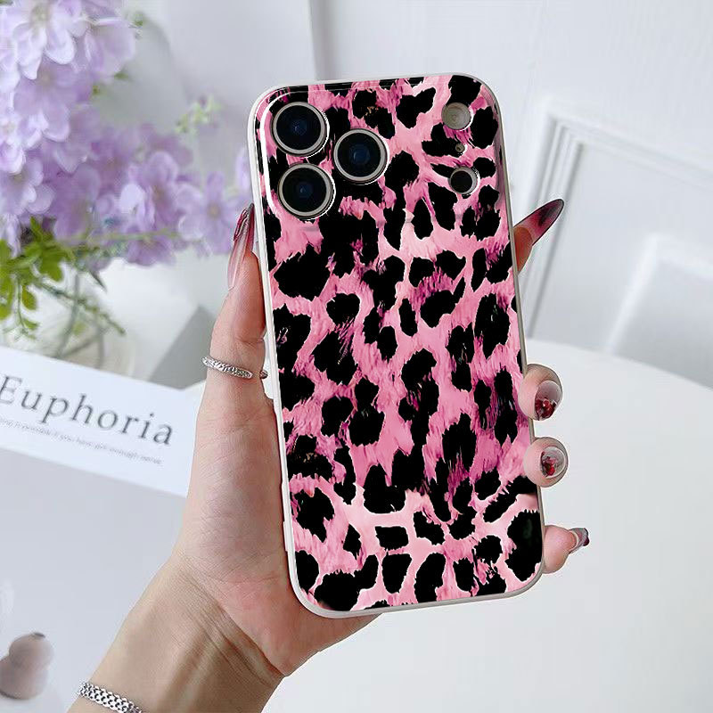 Trendy Leopard Print Phone Case for iPhone 17/16、11/12/13/14 Pro Max/15/14 Pro/13, Straight Edge Soft Shockproof Cover