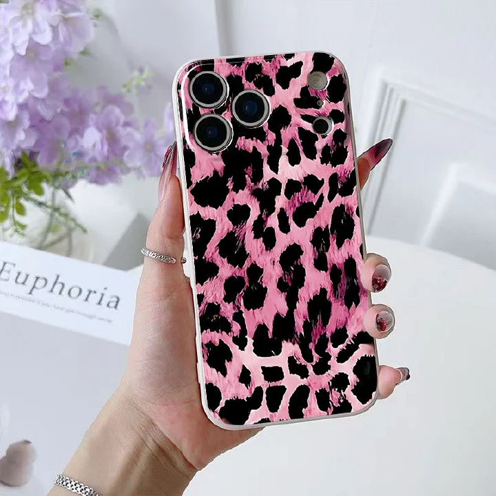 Trendy Leopard Print Phone Case for iPhone 17/16、11/12/13/14 Pro Max/15/14 Pro/13, Straight Edge Soft Shockproof Cover