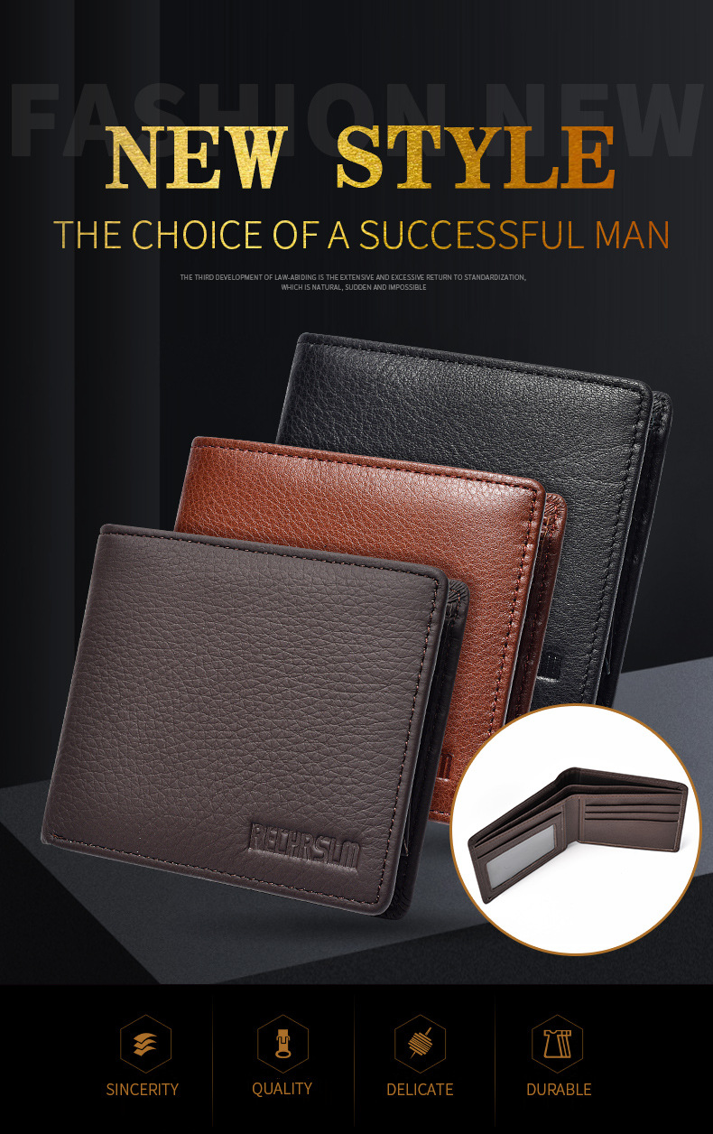 Men's  Wallet:Genuine Cowhide Leather Wallet for Men, Bifold Slim Card Holder, Father's Day Gift, High Quality Business Purse