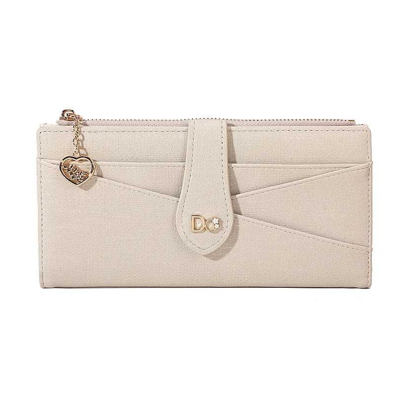 Women's  Wallet： Pastel Long Wallet for Women, Slim Leather Card Holder with Heart Charm Zipper, Multi-Slot Cash Organizer in 4 Colors